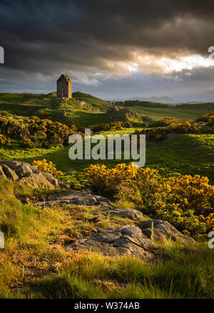 Smailholm Tower near Kelso, Scottish Borders at Sunset Stock Photo