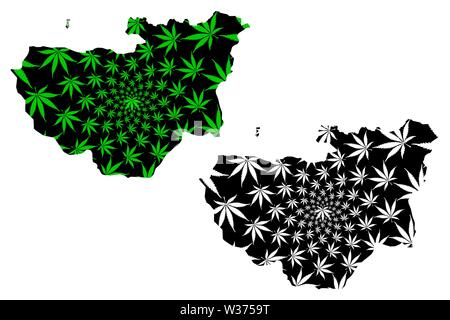 Bursa (Provinces of the Republic of Turkey) map is designed cannabis leaf green and black, Bursa ili map made of marijuana (marihuana,THC) foliage, Stock Vector