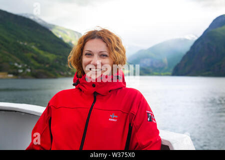 Young woman tourist in Norway Stock Photo