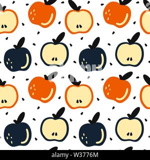 cute colorful hand drawn fresh apples seamless vector pattern background illustration Stock Vector