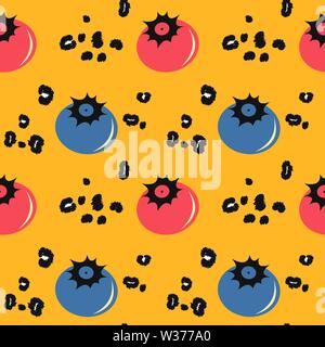 abstract modern seamless vector pattern background illustration with blueberries and animal print with leopard dots Stock Vector