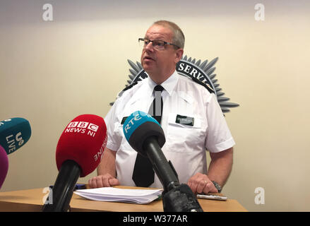 PSNI chief constable Simon Byrne gives a press conference at the police headquarters in Belfast. Stock Photo