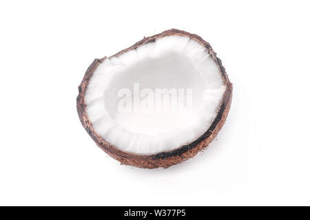 coconut half isolated on white background with milk Stock Photo