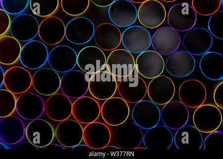 Abstract composition of colorful plastic straws seen from above, concept accessories to celebrate your party Stock Photo