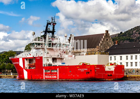 Offshore multi service standby rescue vessel Ocean Response in the port of Bergen, Norway. Stock Photo