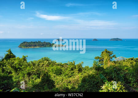 Beautiful tropical island landscape. View from Koh Chang to Koh Man Nai in Thailand Stock Photo