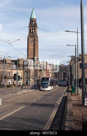 Edinburgh tram 265 at West end  Princes street Edinburgh working a York Place - Edinburgh Airport service Stock Photo