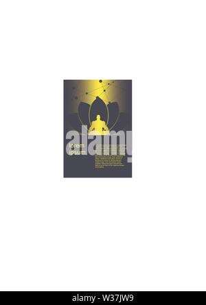 Muscular man sit in meditation pose. Bodybuilder relaxing. Human silhouette. Yoga Center Brochure. Field for text Stock Vector