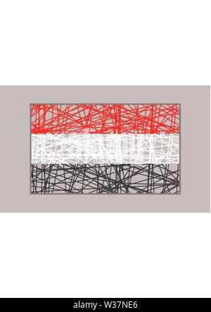 Yemen flag design concept. Flag painted by pencil strokes and country name. Image relative to travel and politic themes Stock Vector
