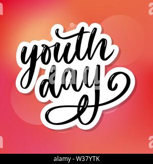 Lettering of International youth day yellow background Stock Vector