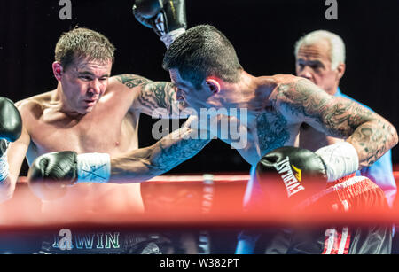 Paddy Irwin vs Josue Rivera, at a boxing match hosted by Murphys Boxing at House of Blues in Boston. Stock Photo