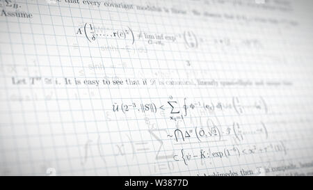 fictional math research paper with formulas, concept of science and school Stock Photo
