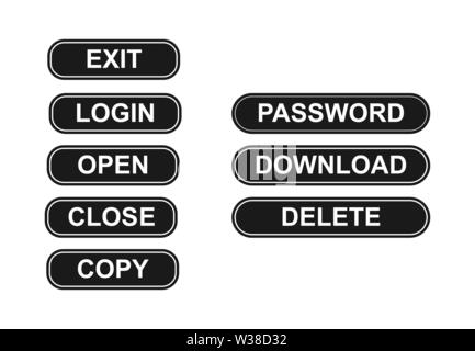 set of simple buttons with popular computer words. Flat design Stock Vector