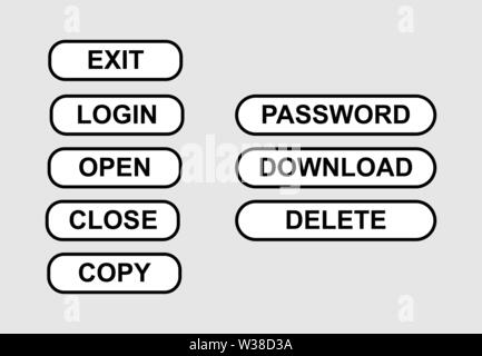 set of simple buttons with popular computer words. Flat design Stock Vector
