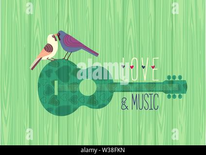 Love music design flat color vector poster template Stock Vector