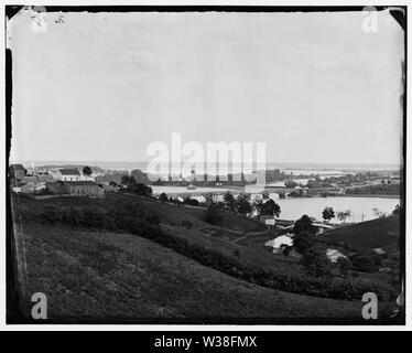 Washington, D.C. View from Georgetown heights, with Aqueduct Bridge and Mason's Island Summary: Photograph of Washington, 1862-1865, the capital at war. Stock Photo