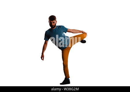 Modern man doing break dance routine Stock Photo