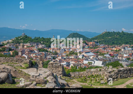 Views of the city of Plovdiv from the top of Nebet Tepe one of its seven legendary hills, where the acropolis used to be, Bulgaria Stock Photo