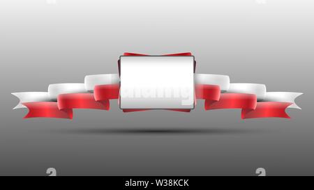 A banner with the red-white ribbons on gray background. Stock Vector