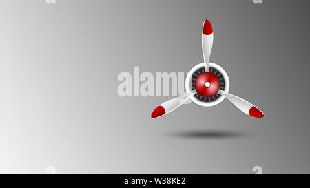 Aircraft propeller with radial engine on gray background. Stock Vector