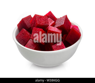 Bowl of sliced beetroot isolated on white background Stock Photo