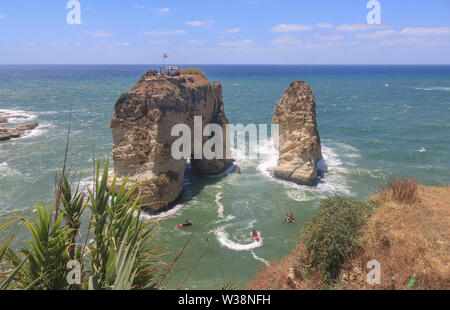 A view of the Pigeon Rocks in Beirut where the Red Bull World Cliff Diving Championships is being held over two days. Stock Photo