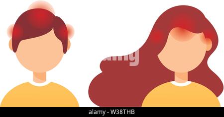 Flat design vector illustration of headache, frustration. Female and male head with migraine, health problems and pain head. Stock Vector