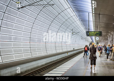 People waiting for a train at the underground station Triangeln in Malmo, Sweden, May 23, 2019 Stock Photo