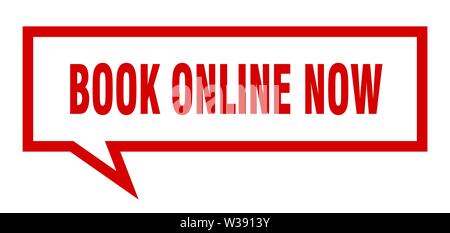 book online now sign. book online now square speech bubble. book online now Stock Vector