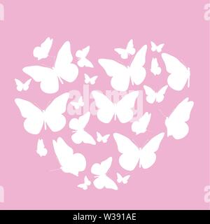 Abstract Background with Heart Symbol made from Butterfly. Vector Illustration Stock Vector
