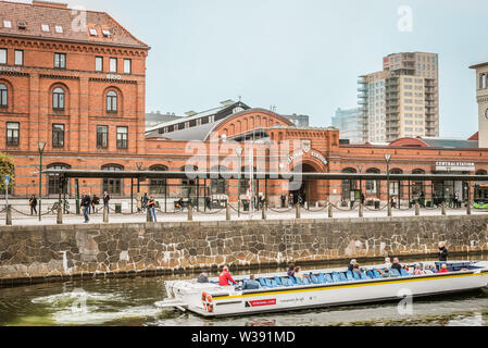 sightseeing boat in front of Malmoe central station Stock Photo