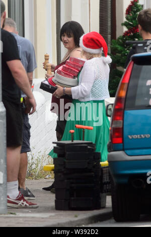 Joanna Page and Ruth Jones during filming for the Gavin and Stacey ...