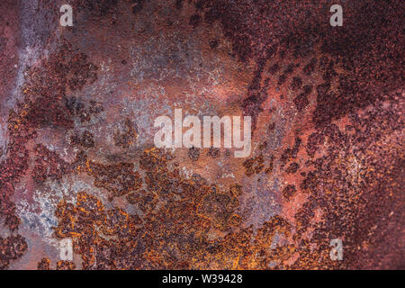Old Rusty Red Metal Corrosion Oxidized Texture Surface. Rusted Iron Grunge Abstract Background. Stock Photo