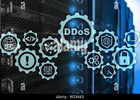 DDoS Cyber Attack. Technology, Internet and Protection Network concept. Server datacenter background Stock Photo