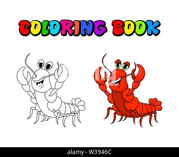 crawfish coloring book cartoon cute character illustration isolated on white background Stock Vector