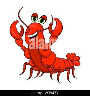 Cute Cartoon Lobster Drawing Funny Red Crawfish Character Vector Clip