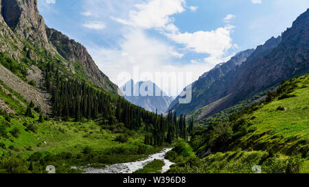 photo of summer mountain valley. Fabulous sunrise, amazing nature, spring, summer in the mountains. Hike, tourism Stock Photo