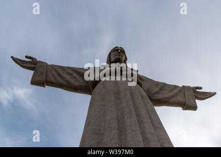 The Sanctuary of Christ the King is a Catholic monument and shrine dedicated to the Sacred Heart of Jesus Christ overlooking the city of Lisbon Stock Photo