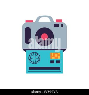 camera photographic digital with credit card vector illustration design Stock Vector