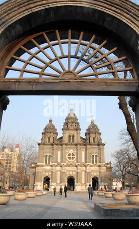 St Joseph's Church, Wangfujing Cathedral, in Wangfujing Street, Beijing, China. Wangfujing is a shopping street in Beijing. Wangfujing Church Beijing. Stock Photo