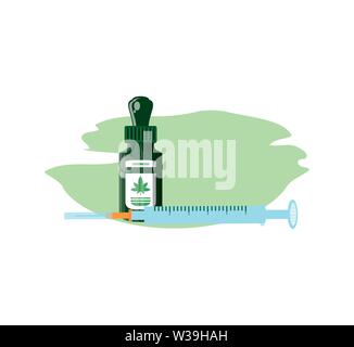 cannabis bottle product dropper with syringe vector illustration design Stock Vector