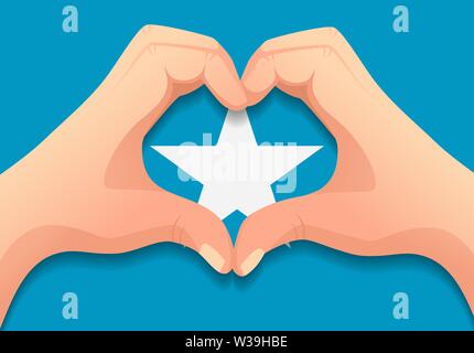 Somalia flag and hand heart shape. Patriotic background. National flag of Somalia vector illustration Stock Vector