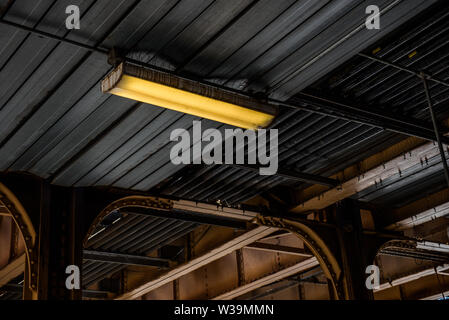 View from underneath the elevated train bridge at Armitage station, Chicago Stock Photo