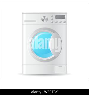 Vector realistic automatic washing-machine with front-loading clothes isolated on white background. 3D illustration. Stock Vector