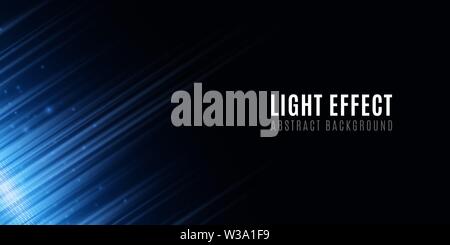 Abstract background of blue random neon lines. Light effect for your design. Motion blur effect. Futuristic blurred neon lines on black background. Ve Stock Vector