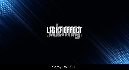 Light effect of blue abstract random neon lines. Template for your design. Motion blur effect. Futuristic blurred neon lines on black background. Vect Stock Vector