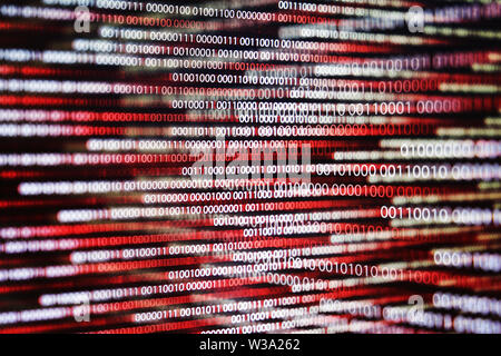 multiple exposure red binary code lines. error and computer problems concepts. Stock Photo