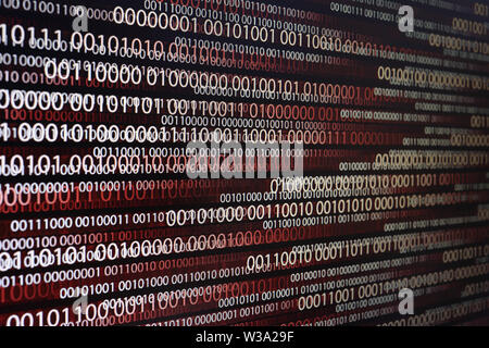 multiple exposure red binary code lines. error and computer problems concepts. Stock Photo