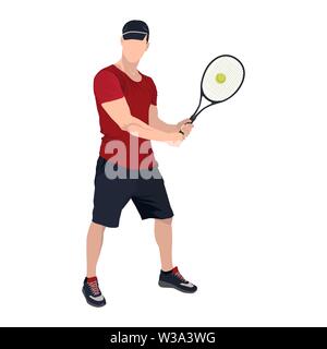 Tennis player with ball and racket, vector flat isolated illustration Stock Vector