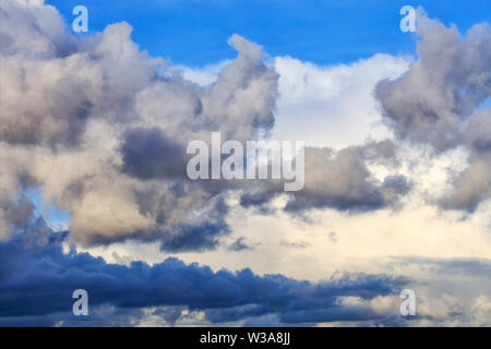 Thunderclouds float in the sky, gathering together. Stock Photo